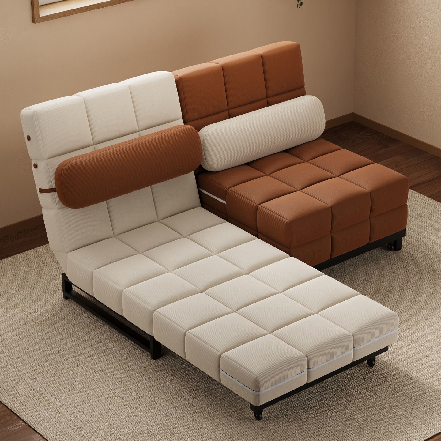 French-Style Cream Single Folding Bed 2025 New Model Sofa Bed, Foldable Dual-Use for Small Living Rooms, Retro Retractable