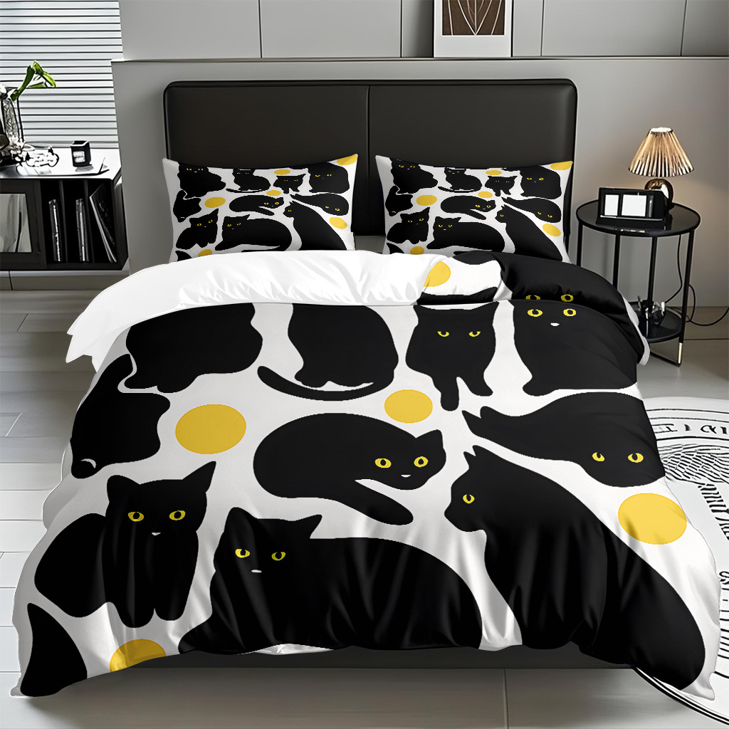 TEMU / JIT impresión digital de dibujos animados kit de edredón de gato abrasivo pro-piel transpirable fábrica textil directo