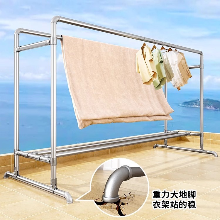 Tendedero de Piso de Doble Barra de Hierro Plegable para Balcón y Dormitorio image 3