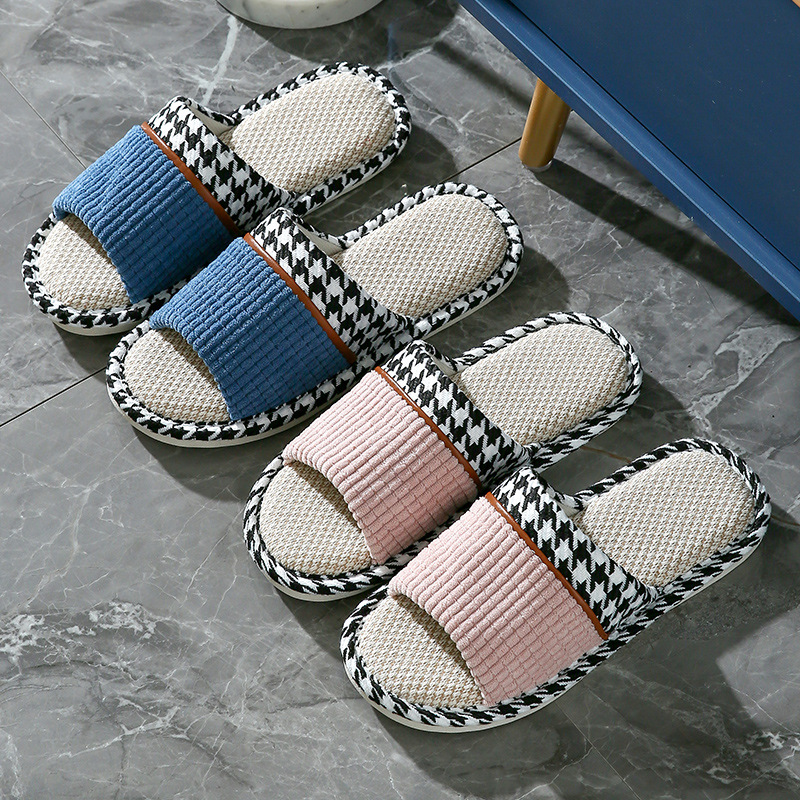 Simple Linen Slippers Love Non-Slip Couple Home Thick Bottom Silent Men's and Women's Indoor Cool Four Seasons Cotton Linen Spring and Autumn Household
