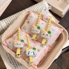 可爱四叶草猫咪无痕鸭嘴刘海一字卡通学生闺蜜侧边发夹发饰批发