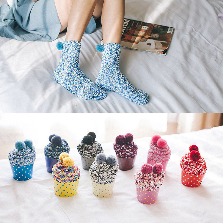 3-5 Pairs of Cross-Border Women's Cake Socks, Three Pairs of Christmas Socks, Floor Socks, Chrysanthemum Yarn Sleep Socks