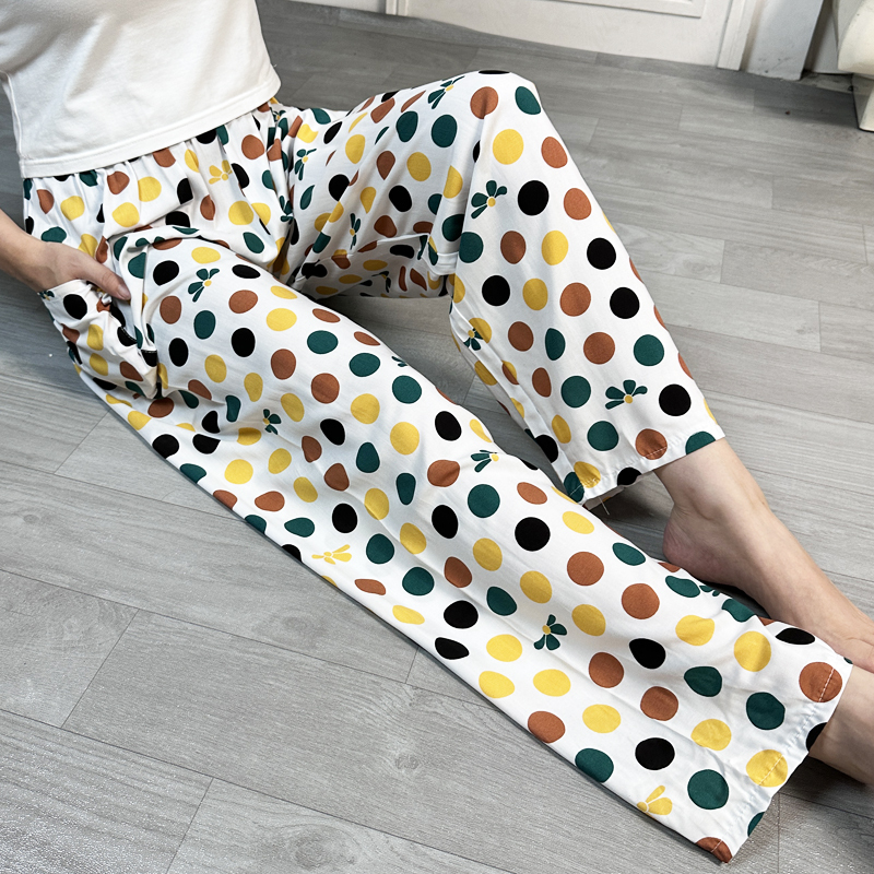 女性用コットンシルクパジャマ、夏用薄手の大きいサイズの人工コットンシルク、屋外で着用可能、家庭用花柄ロングパンツ、ストレートレッグワイド|undefined