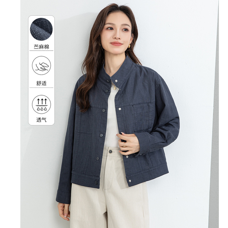 Xingge Korean-Style Ramie Cotton Casual Commuter Jacket for Women, Spring Versatile Slim-Fit Loose Stand-Collar Long-Sleeve Top Xingge Korean-Style Ramie Cotton Casual Commuter Jacket for Women, Spring Versatile Slim-Fit Loose Stand-Collar Long-Sleeve Top