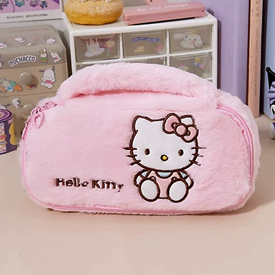 Плюшевый пенал Sanrio Hello Kitty, вместительный портативный канцтовары, многоразовый (22×12×3 см)