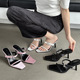 2024 Summer One line Square Toe Open Toe High Heel Shoes Minimalist Style Slim Heel Sandals Versatile Slippers