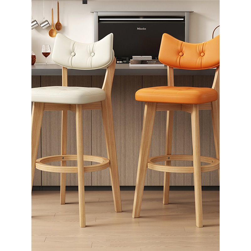Bar Chair, Household High Stool, Solid Wood Backrest Chair, Commercial Cashier Bar Chair, Light Luxury and High-End Bar Stool