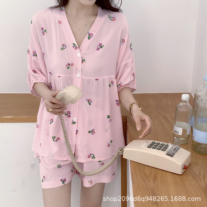 新しい女性用半袖コットンシルクパジャマ、夏用人工綿ホーム服、日本製カーディガン、大きいサイズ、屋外で着用できるコットンシルクスーツ|undefined