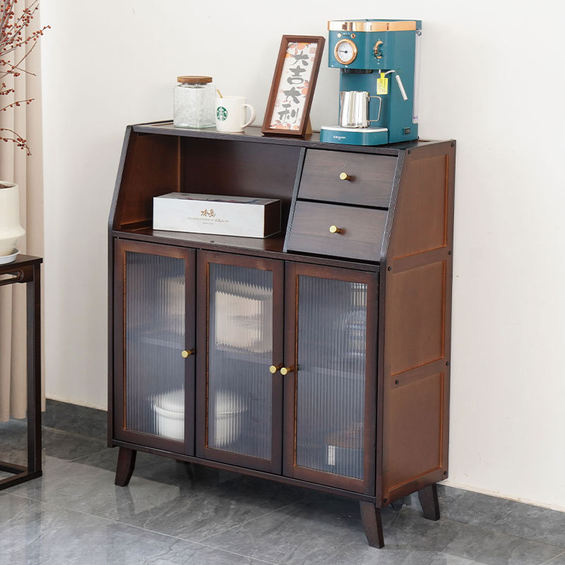 Sideboard Tea Cabinet Wine Cabinet Tea Cabinet Storage Rack Living Room Wall-Mounted Household Solid Wood Kitchen Cupboard Storage Cabinet