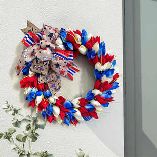 Cross-border Independence Day wreath door hanging home fabric decorations holiday window props scene dress up wreath American style