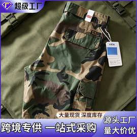 现货跨境外贸迷彩工装短裤男直筒五分裤时尚复古水洗休闲男士中裤