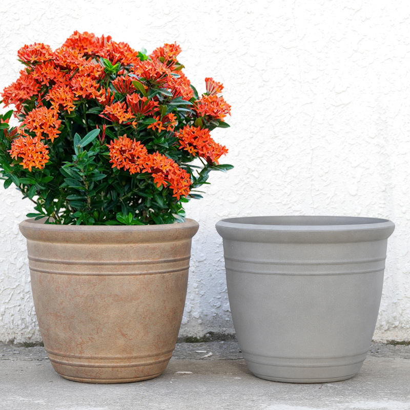 环球新款大口径复古仿石头花盆加厚树脂欧式雕花盆大型植物种植盆