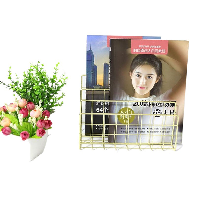 Nórdico de tres rejilla de hierro estantería creativa de metal libro De pie fábrica al por mayor de escritorio decorativo archivo rack de almacenamiento