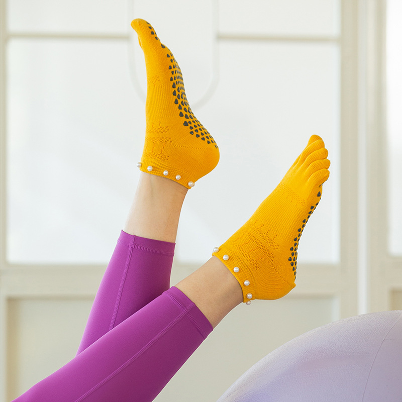 Autumn/Winter Model Silicone Insole Yoga Five-Finger Separating Toe Socks Pilates Professional Anti-Slip Floor Socks Fitness Five-Finger Socks