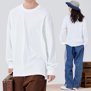 230g heavy cotton bunched long sleeve T-shirt autumn men's solid color loose outside wear Joker shirt base shirt men
