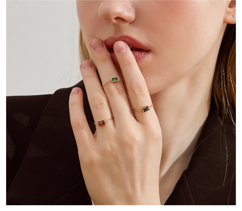 1 Piece Quantity Wholesale Jewelry Fashion Geometric 304 Stainless Steel Zircon 18K Gold Plated Stainless Steel Rings