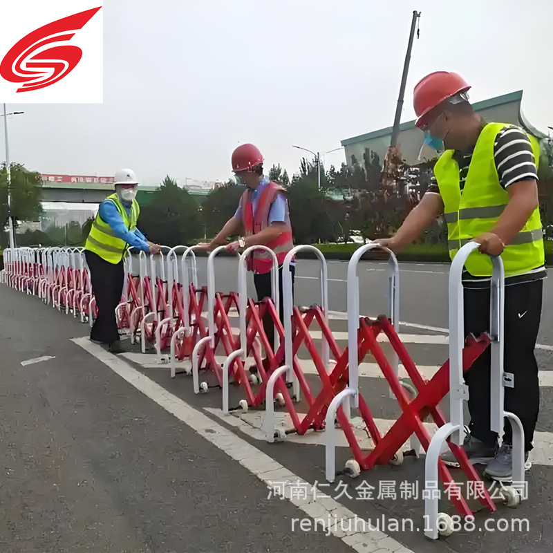 郑州收费站活动护栏伸缩移动路障可伸缩可推拉栏杆