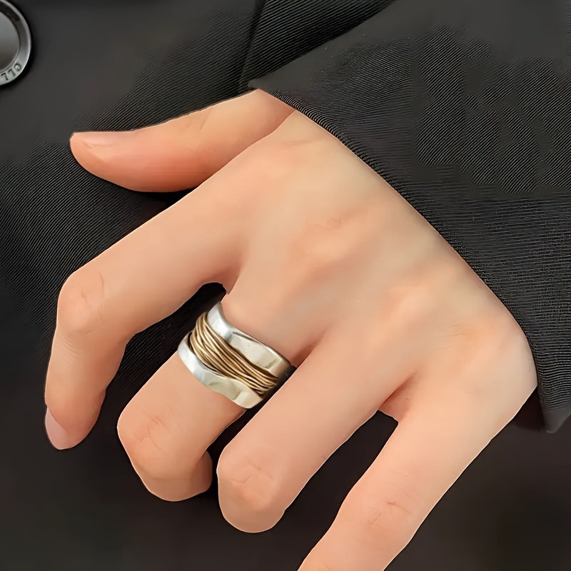 Geometrischer Breiter Vintage Ring Schlichter Damen Modeschmuck_voghion.com