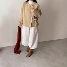 小香风拼接蕾丝设计高级感毛呢外套2025秋冬新款双面羊毛大衣外套