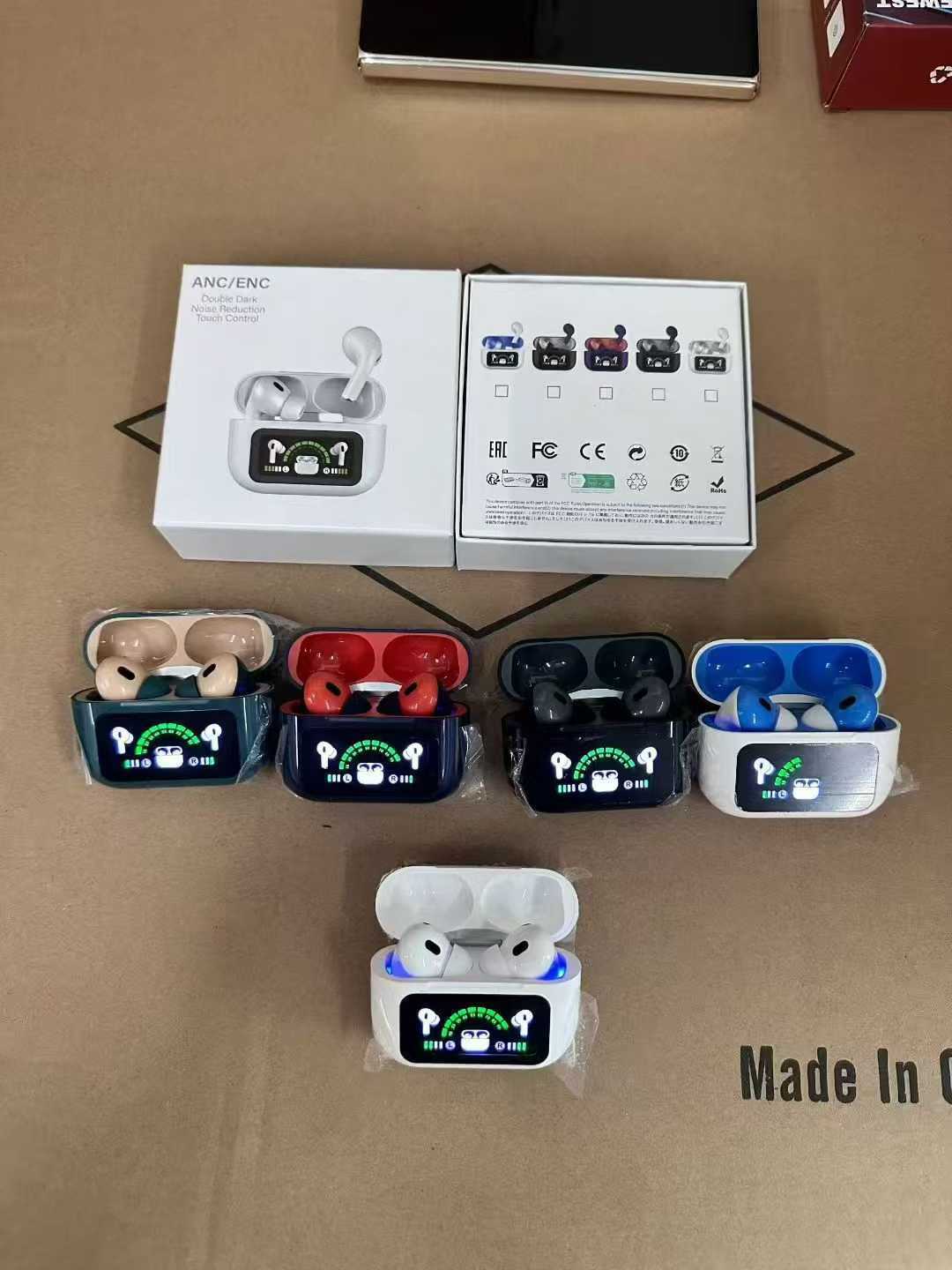 Auriculares Bluetooth A9 Pro con Pantalla V8 — Cancelación de Ruido ANC, Estuche Deslizante