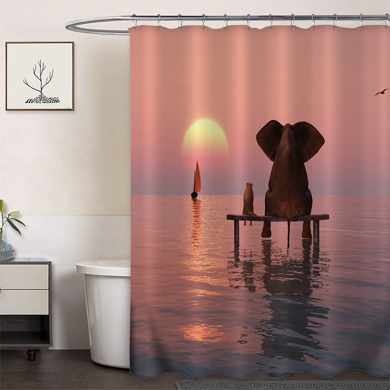 Cortina de ducha de poliéster impresa con hebilla de cortina de ducha de plástico baño cuarto de baño cortina de partición impermeable a prueba de moho