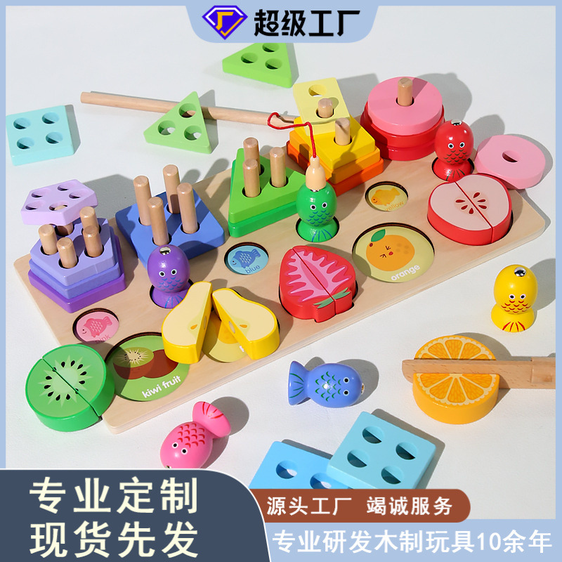 Kindergarten multifuncional tres en uno magnético abeja pesca conjunto columna fruta corte forma Juego juguetes educativos