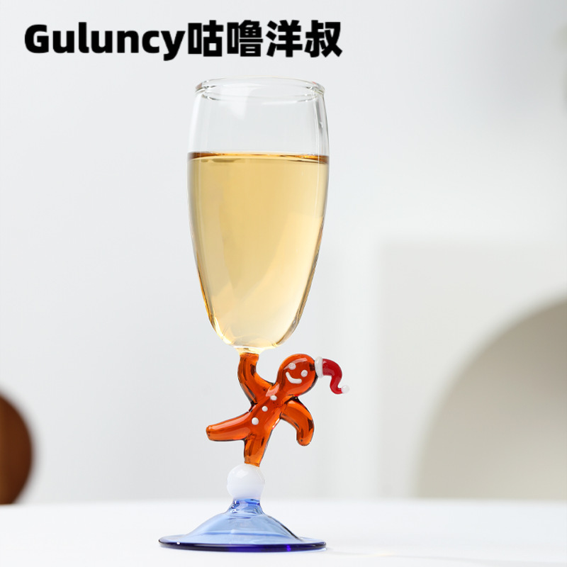 Original Christmas Gingerbread Man Glass Goblet Family Party Souvenir Cup High Borosilicate Glass Wine Glass
