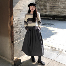 羊毛混纺毛呢半身裙女25年秋冬新品灰色A字法式浪漫伞裙