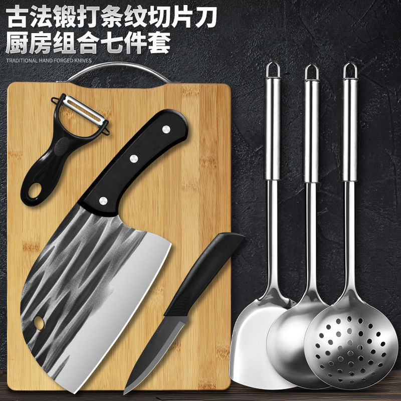 Set de cuchillos de cocina con tabla 2 en 1, cuchillo forjado, ideal para hogar o dormitorio