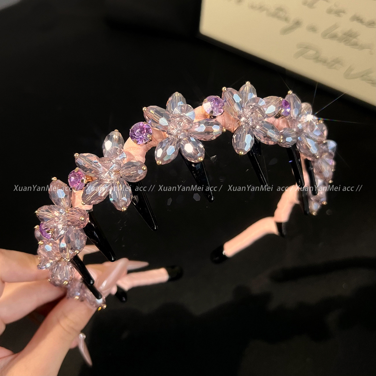 Pink wrapped crystal five-petal flower
