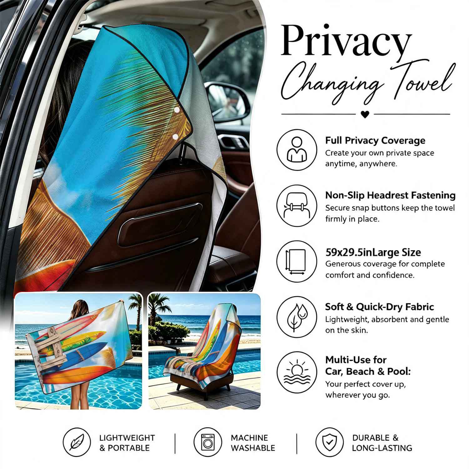 Printed bath towel and car seat cover 2-in-1, ultra-fine fiber outdoor beach and car dual-use universal seat cushion