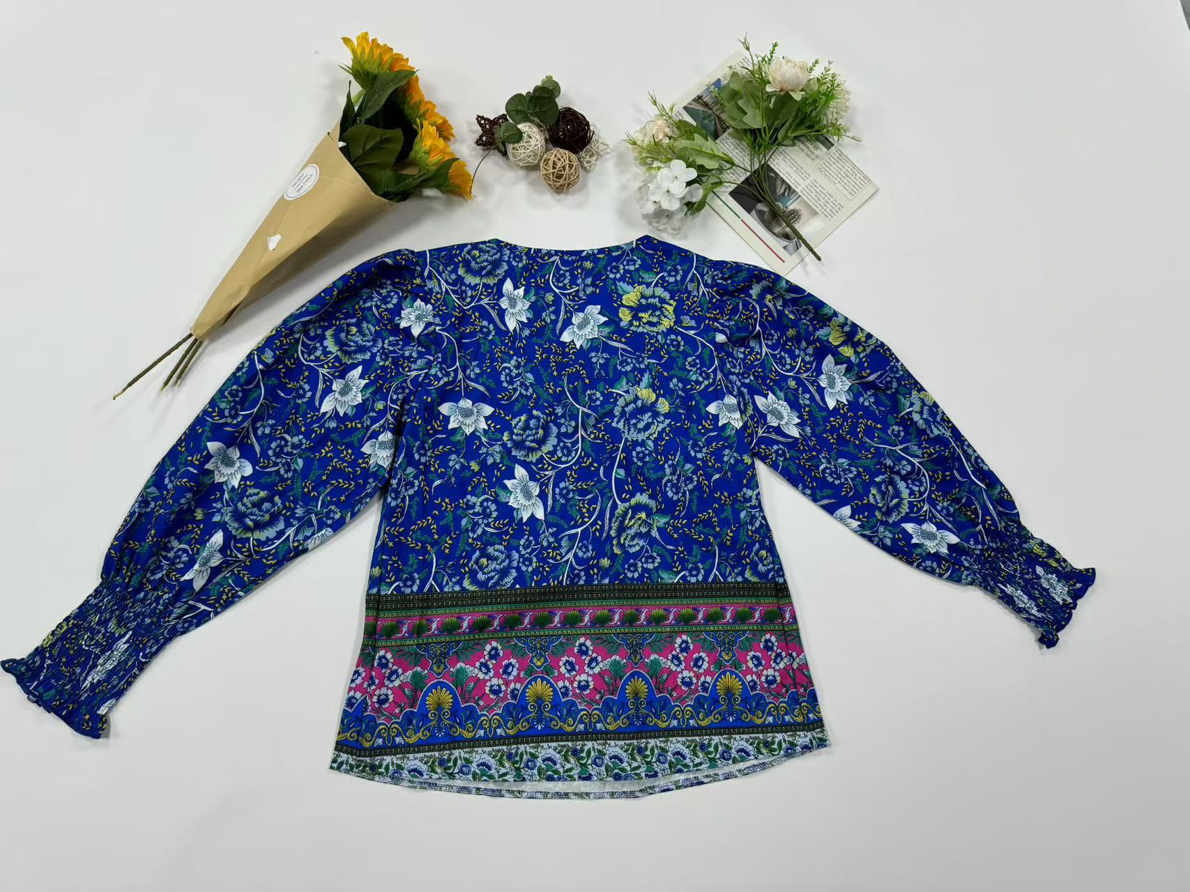 84g Weight Long Sleeve Sleeve Length Tie Placket Type Regular Sleeve Sleeve Type Viscose fiber Fabric Type Regular Top Length Blouse Tops Type Holiday, Banquet, Selfie Occasion V Neck Neckline Loose Fit Type Printing Pattern Summer, Spring, Autumn Season Women's Gender Vintage Style, Bohemian Style Wholesale Women's Vintage Style Bohemian Printing Long Sleeve Blouses 9