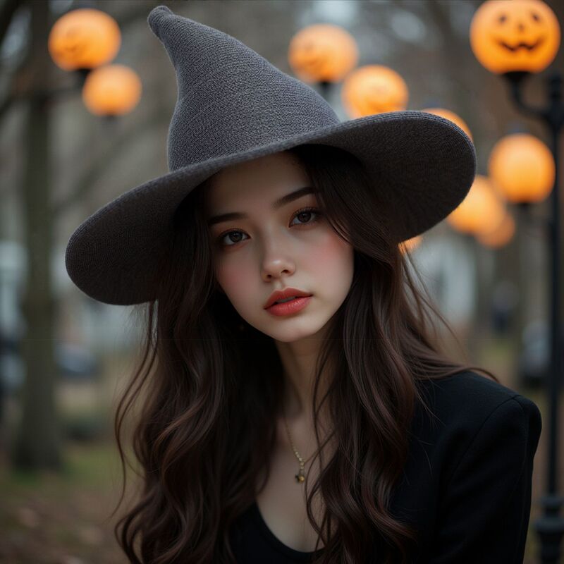 跨境专供棉纱巫师亚马逊爆款针织万圣节女巫帽尖顶可折叠魔法帽子|undefined