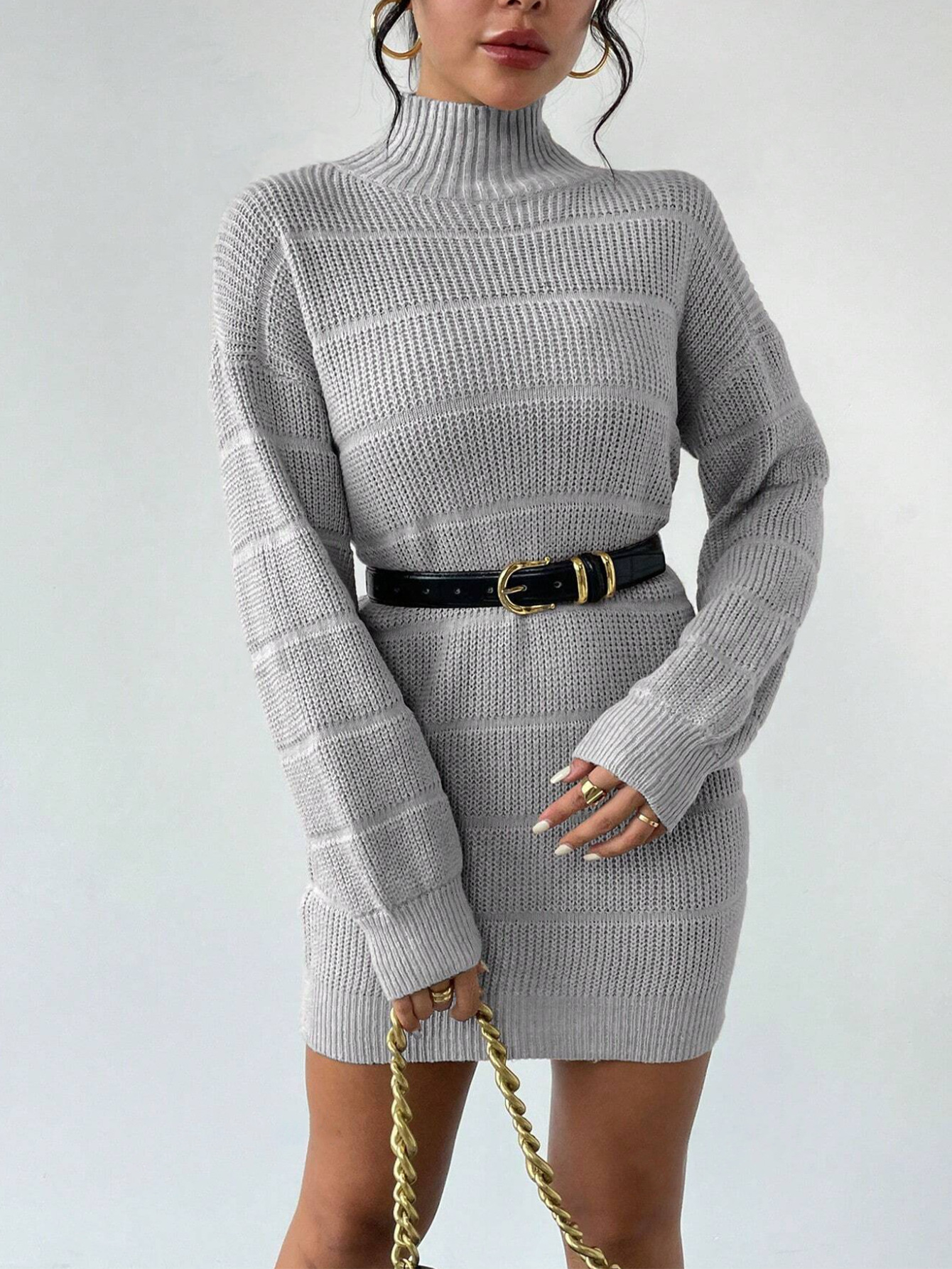 464g Weight Above Knee Dress Length Type Long Sleeve Sleeve Length Sheath Dress Dresses Type Regular Sleeve Sleeve Type Polyester Fabric Type Mid Waist Waist Line Daily Occasion Turtleneck Neckline Slim Fit Type Solid Color Pattern Winter, Autumn Season Women's Gender Casual, Elegant Style Wholesale Women's Casual Elegant Solid Color Daily Turtleneck Long Sleeve Sheath Dress 12