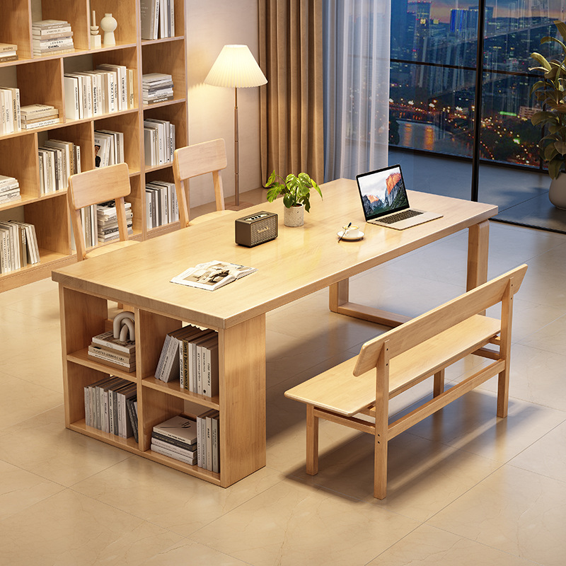 Nórdico simple y moderno de madera sólida gruesa y ensanchada mesa de escritorio de lectura y estudio mesa de comedor en uno