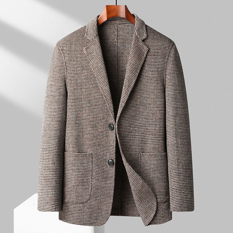 Áo Vest Nam Hai Mặt Dáng Ôm Họa Tiết Kẻ Houndstooth Lông Cừu Màu Nâu, Xám, Xanh Navy, Xám Đậm...