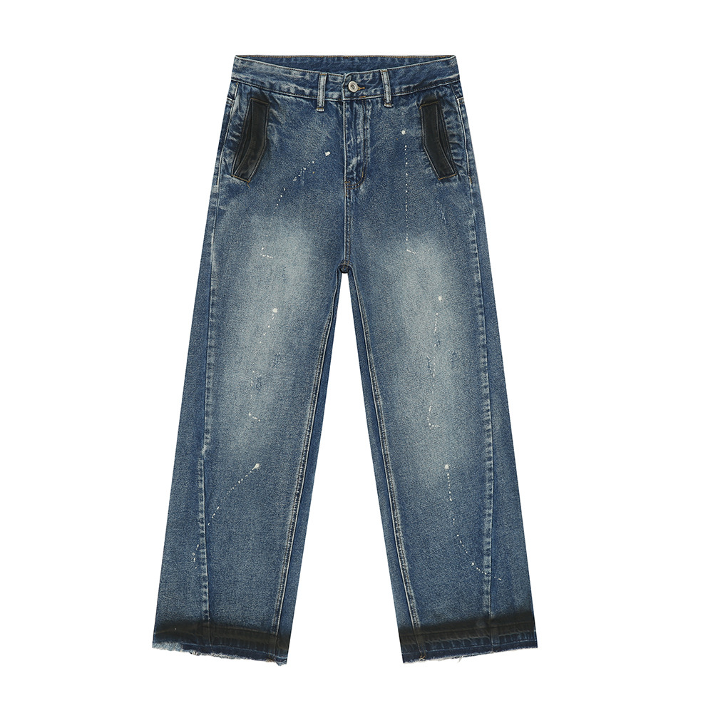 MTLCLOTHES Hombres| 2024 verano nuevo producto coreano retro lavado nicho azul diseño de jeans graffiti