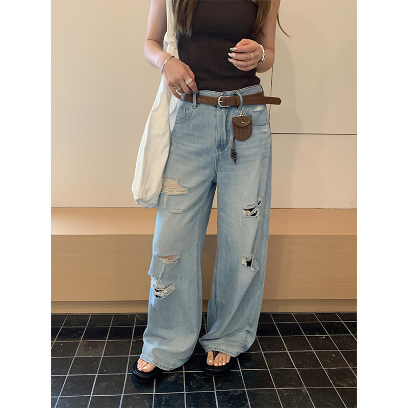Icciic American Street Style Personalized Ripped and Distressed Loose Wide-Leg Jeans 10115【Special Offer, No Returns or Exchanges】