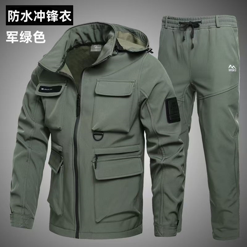 跨境防水冲锋衣户外登山运动服软壳战术连帽宽松男耐磨工作服