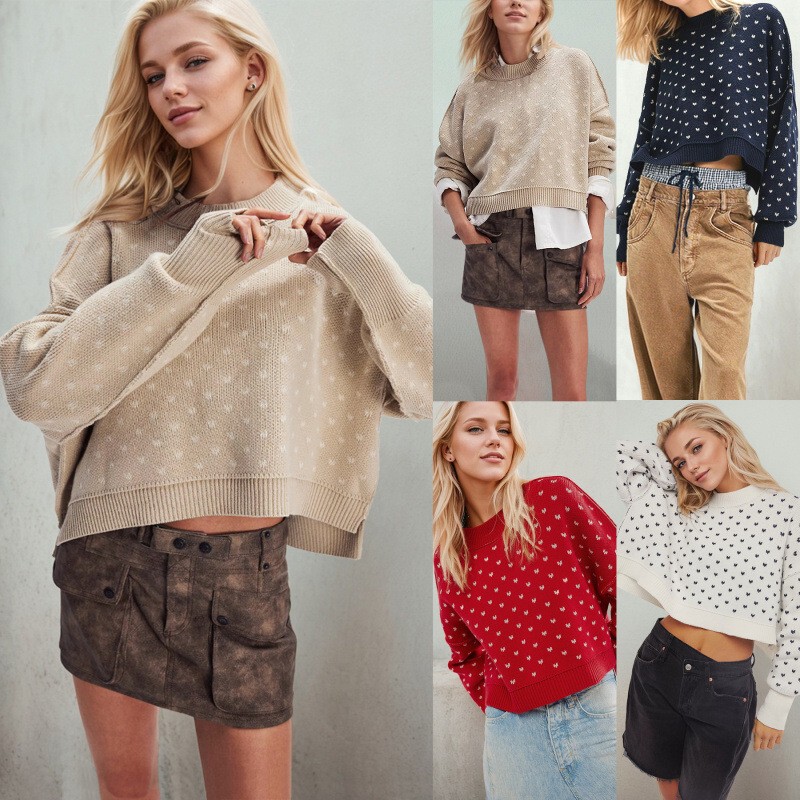 2026 New European and American Cross-Border Independent Site Amazon Valentine's Day Knitted Top Heart-Shaped Round Neck Pullover Sweater for Women