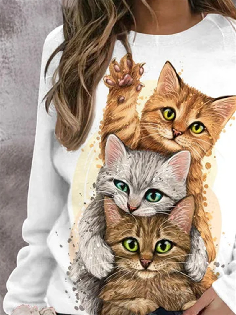 Mujeres Sudadera Manga Larga Camisetas Impresión Moda Gato display picture 15