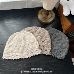 韩系纯色简约可爱针织帽女秋冬百搭显脸小宽松保暖包头毛线帽冷帽