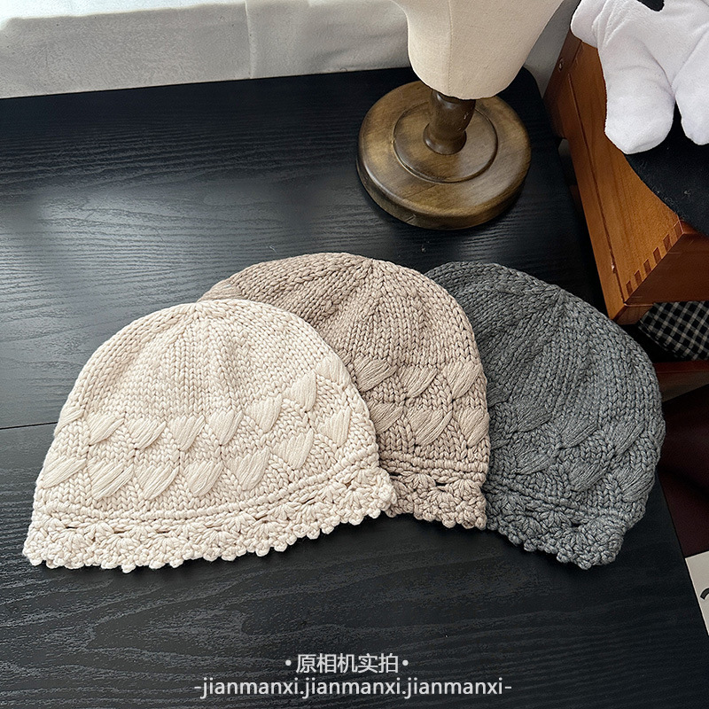 韩系纯色简约可爱针织帽女秋冬百搭显脸小宽松保暖包头毛线帽冷帽|undefined