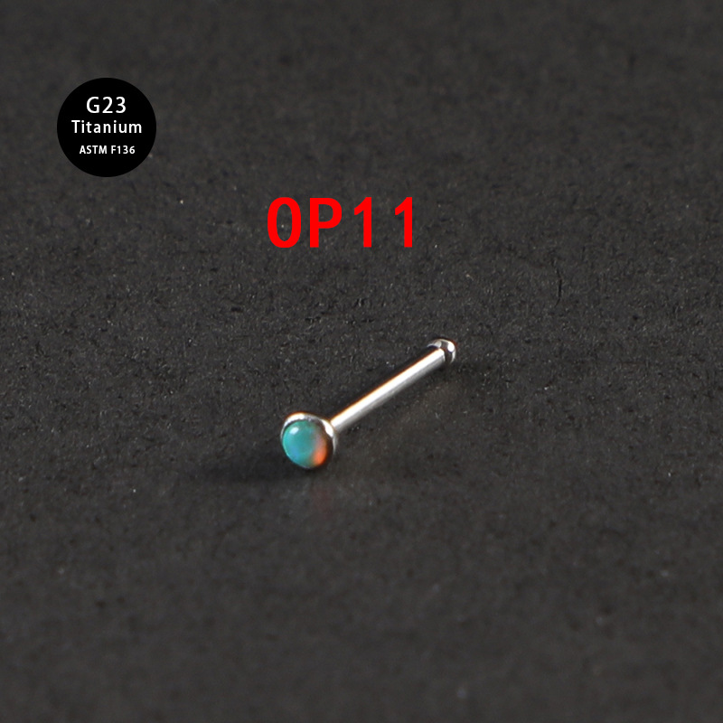 F136 Pure Titanium Alloy Hook Opal Side Nose Body Piercing Jewelry Ear Stud 20G 0.8mm Thin Rod_voghion.com