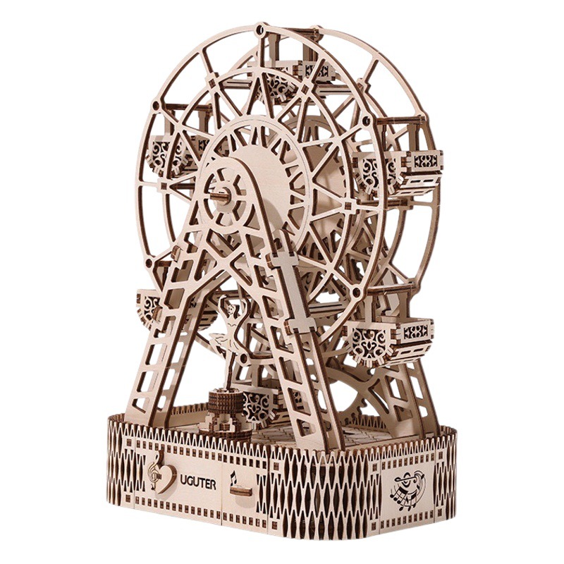 3D rompecabezas de alta dificultad montaje noria madera modelo creativo hecho a mano caja música para niños y niñas