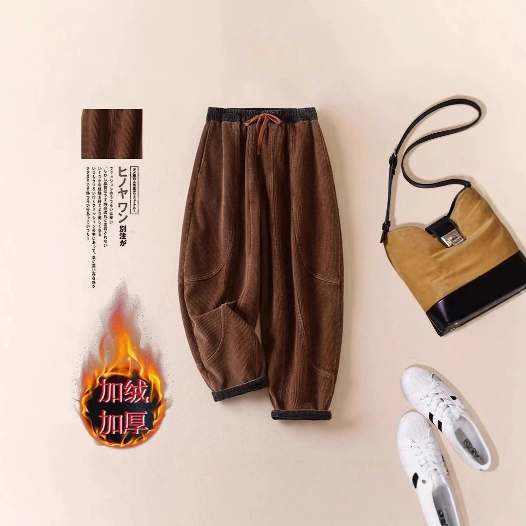 Вельветовые бархатные ретро плюшевые брюки женские Harlen осенью и зимой свободные новые тонкие художественные повседневные брюки для отдыха и тепла