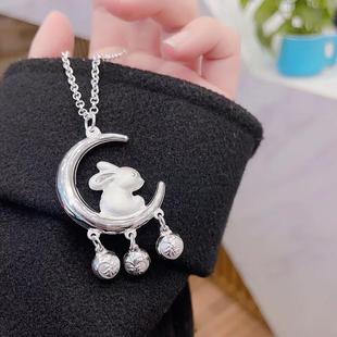 Foot silver 999 full moon rabbit pendant Q cute 12 zodiac rabbit safe lock bag Rui rabbit Chengxiang sweater necklace jewelry