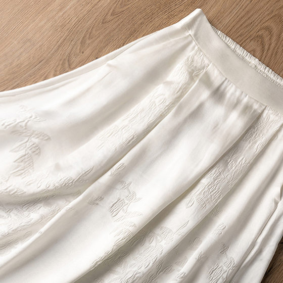 Soft relief feeling! 28 Mmi! Stretch Crown Crepe Satin White Elastic Waist Luxury Mulberry Silk Skirt