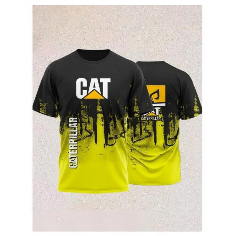 TK人気 CAT掘削機 3D立体インク メンズT アメリカンワークウェア風 通気速乾半袖Tシャツ|undefined