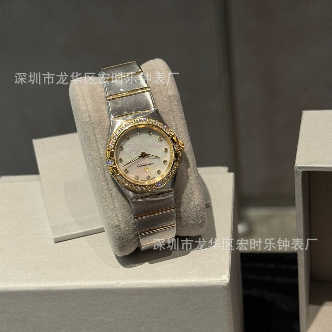 星座二针蓝宝石28MM钢带女款进口机芯镶钻石英手表跨境爆款